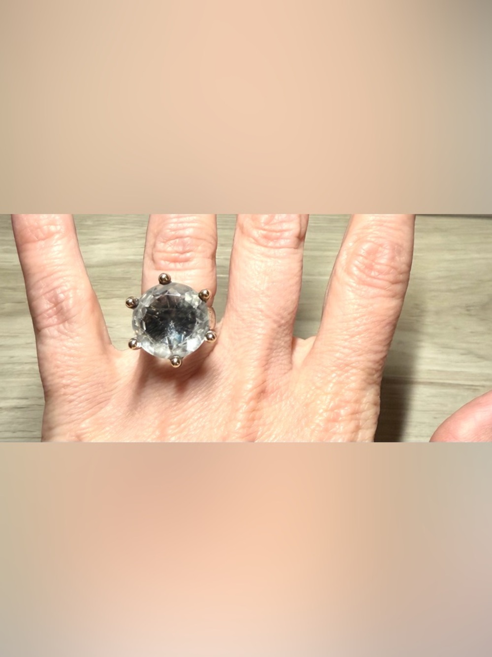 Designer YAM Israel Sterling Silver & 14K Gold Clear Natural Stone Ring, Size 5 - Picture 9 of 11